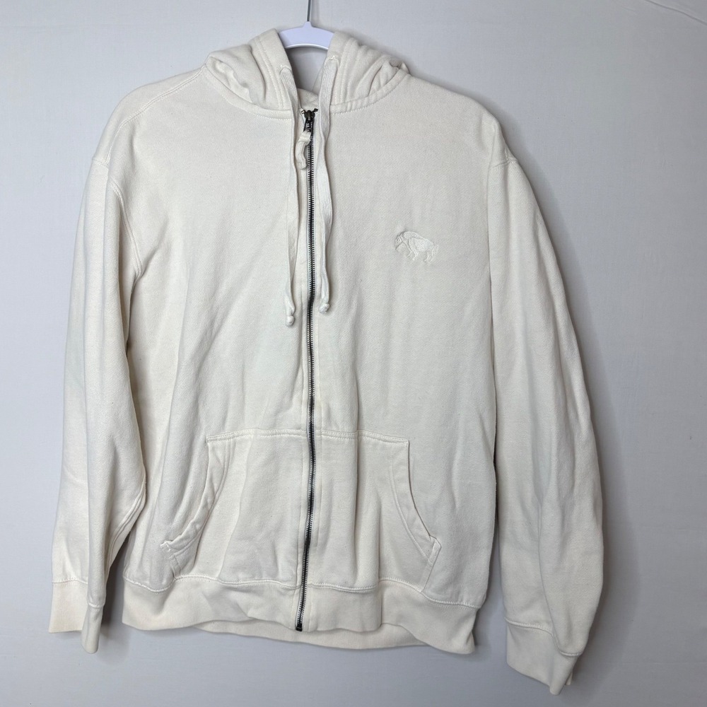 Vtg Chaps Denim Full Zip Hoodie L Cream Buffalo Bison Y2K Retro Skater Grunge